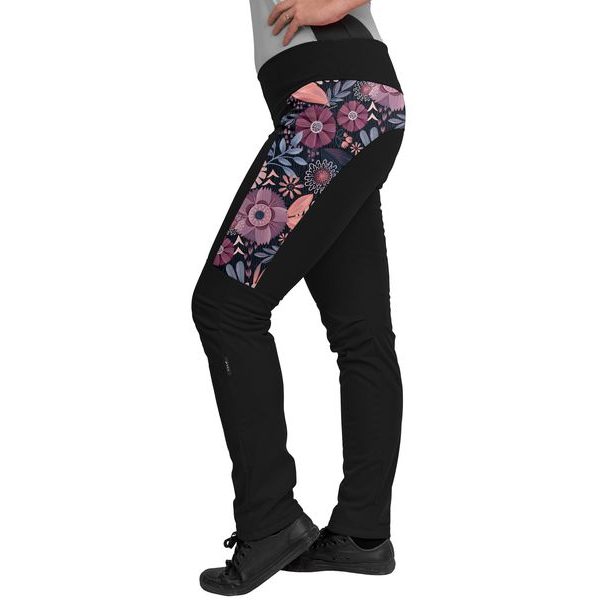 Unuo, Dámské softshellové kalhoty s fleecem pružné Action, Černá, Kouzelné květiny