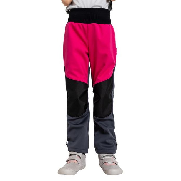 Unuo, Dětské softshellové kalhoty s fleecem pružné Flexi, Tm. Šedá, Fuchsiová