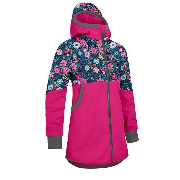 Unuo, Dívčí softshellový kabát s fleecem Street, Fuchsiová, Květinky