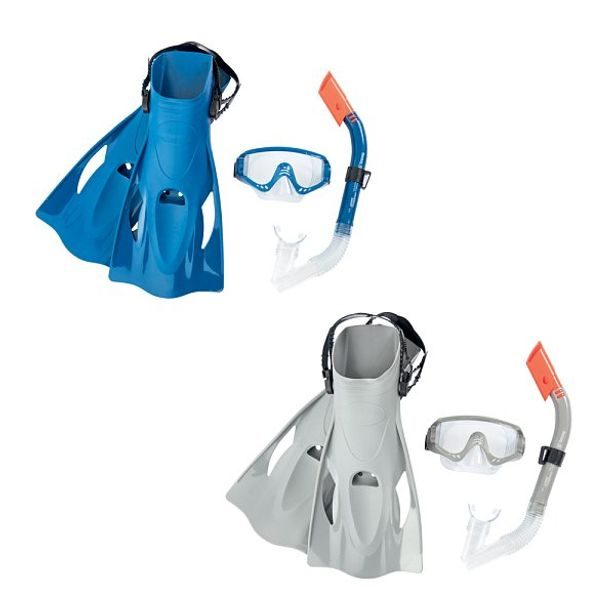 Šnorchlovací set - ploutve, brýle, šnorchl (šedý/modrý)
