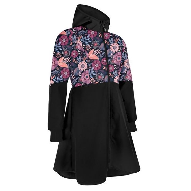 Unuo, Dámský softshellový kabát s fleecem Romantico, Černá, Kouzelné květiny