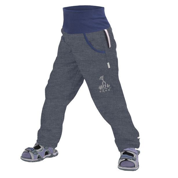unuo softshellové kalhoty bez zateplení Žíhané antracitové + reflexní obrázek Evžen (Softshell kids trousers)