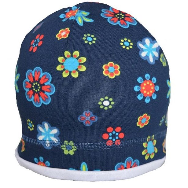 Jarní/podzimní dětská čepice modrá s potiskem kytičky Hugo 30043051