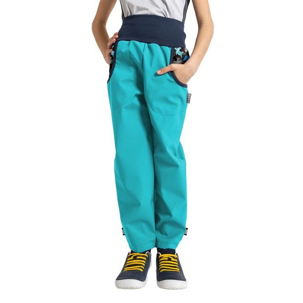 Unuo, Dětské softshellové kalhoty s fleecem, Sv. Smaragdová, Pejsci