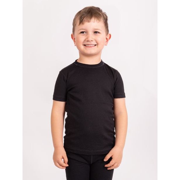 Unuo, Dětské merino triko s krátkým rukávem Nature, Černá