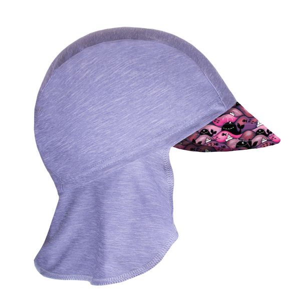 Unuo, Funkční čepice s kšiltem a plachetkou UV 50+, Žíhaná holubičí šedá, Velryby holka (Unuo functional UPF 50+ cap with peak)