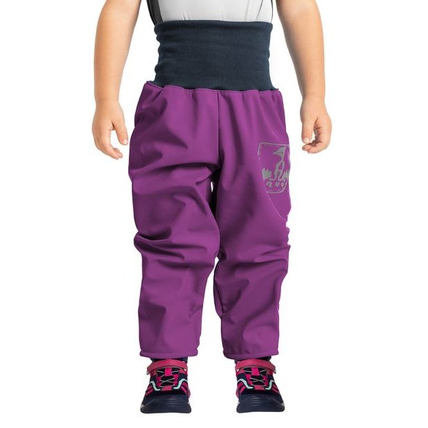Unuo, Batolecí softshellové kalhoty s fleecem, Ostružinová + reflexní obrázek Evžen (Softshell toodler trousers)