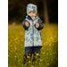 Unuo, Dětská softshellová bunda s fleecem Basic, Tm. Modročerná, Ptáčci s kosatci