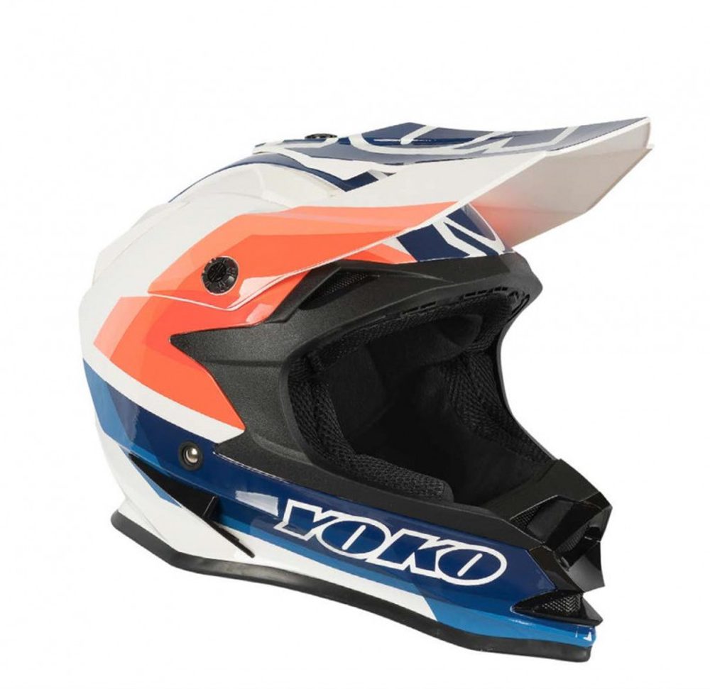 YOKO Motokrosová helma YOKO SCRAMBLE - bílá/modrá/oranžová - XL