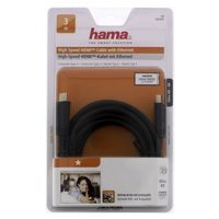 Hama HDMI kabel vidlice-vidlice, 3 m, pozlac., ferit. filtry, kovové vidlice, opletený, Ethernet