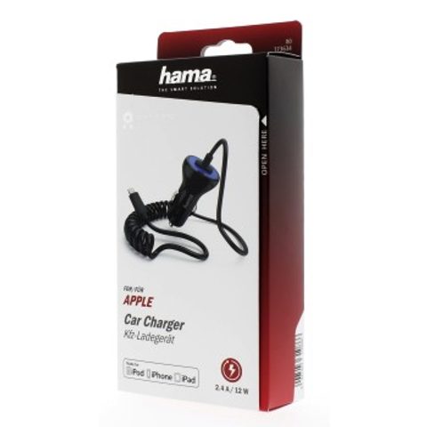 CAR CHARGER, LIGHTNING, 2.4 A, BLACK