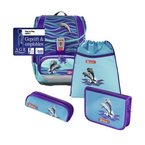ŠKOLNÍ AKTOVKA LIGHT 2 PRO PRVŇÁČKY - 4-DÍLNÝ SET, STEP BY STEP DELFÍNI, CERTIFIKÁT AGR
