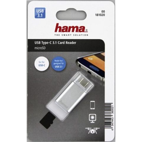 HAMA ČTEČKA KARET USB 3.1 TYP C, OTG , MICROSD, STŘÍBRNÁ