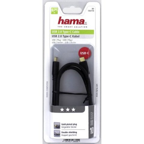 HAMA KÁBEL USB 3.1 TYP C VIDLICA-VIDLICA, 0,75 M