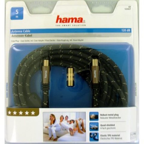 HAMA ANTENNA CABLE, COAX PLUG - COAX SOCKET, METAL, GOLD-PLATED, 5.0 M, 120 DB