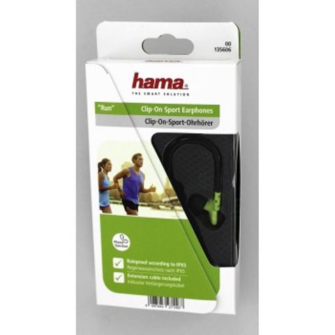HAMA SLÚCHADLÁ S MIKROFÓNOM RUN, SILIKÓNOVÉ ŠTUPLE, KLIP, ZELENÁ/ČIERNA