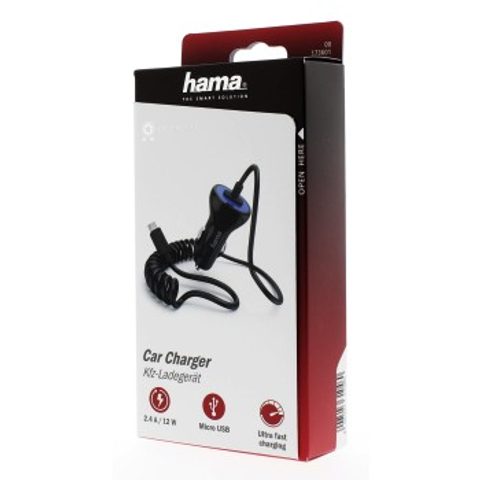 CAR CHARGER, MICRO USB, 2.4 A, BLACK