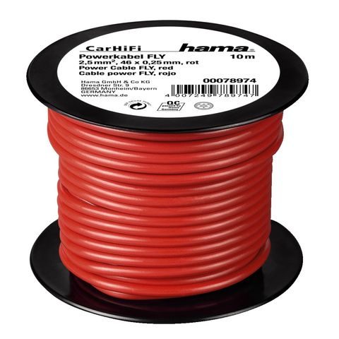 HAMA POWER CABLE FLY 2,5 MM˛, RED, 10 M ON PLASTIC REEL