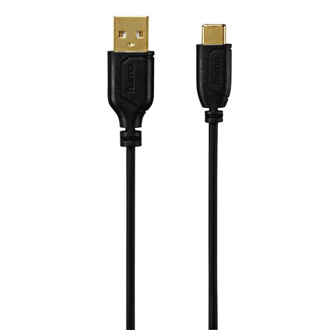 HAMA USB-C KABEL FLEXI-SLIM, TYP A VIDLICE - TYP C VIDLICE, 0,75 M, ČERNÝ