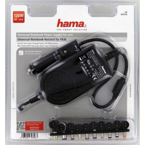 HAMA UNIVERZÁLNY NAPÁJACÍ ZDROJ PRE NOTEBOOK DO AUTA, 15-24 V, 120 W