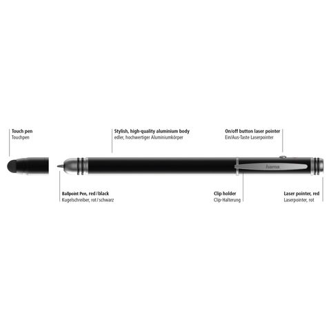 HAMA 3IN1 STYLUS WITH LASER POINTER AND BALLPOINT PEN, BLACK