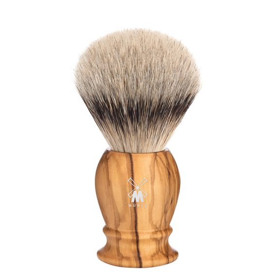 Średni pędzel do golenia Mühle Classic z włosia borsuczego (silvertip badger, drzewo oliwne)