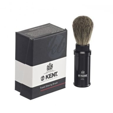 Perie de bărbierit de voiaj din aluminiu cu păr de bursuc Kent (pure badger, negru)