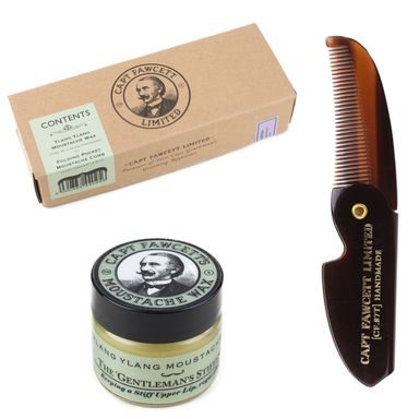 Captain Fawcett Ylang Ylang Moustache Wax & Foldable Beard Comb Gift Set