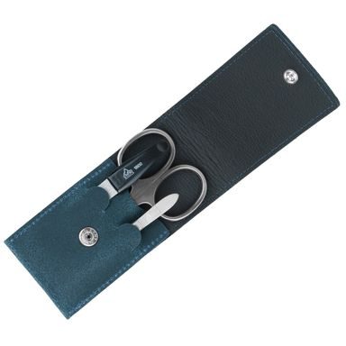 Erbe Solingen Three-Piece Manicure Set in Blue Leather Pouch