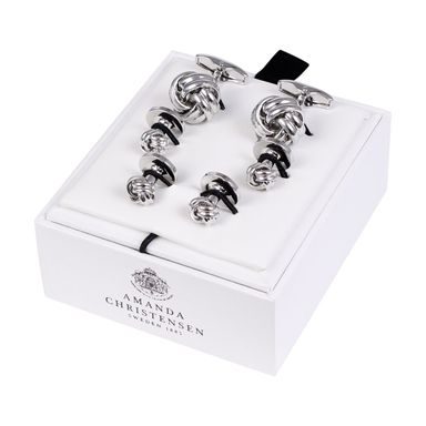 House of Amanda Christensen Black Onyx & Silver Knot Cufflinks and Studs Set