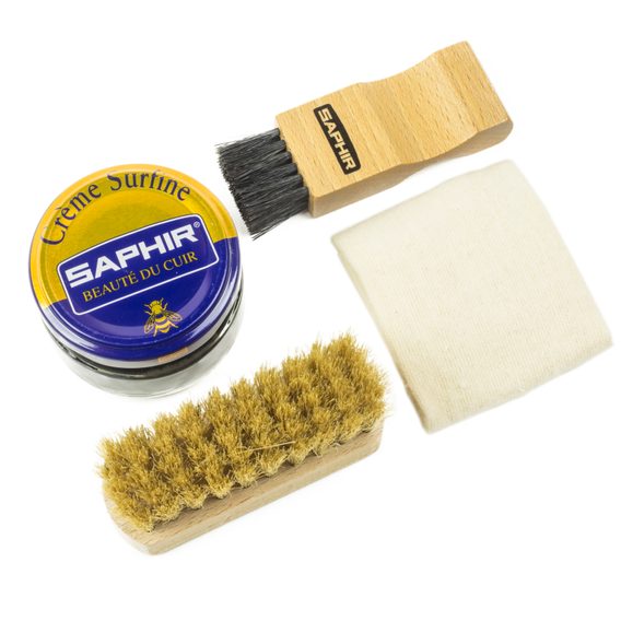 Saphir Shoe Cream Polish, Chamois Cloth & Two Brushes Gift Set