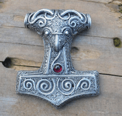 THOROVO KLADIVO - MJÖLNIR, POSTŘÍBŘENÝ AMULET, GRANÁT - VIKINGSKÉ AMULETY