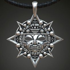 AZTÉCKÁ MASKA, amulet, přívěsek, stříbro 925