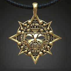AZTÉCKÁ MASKA, amulet, přívěsek, bronz