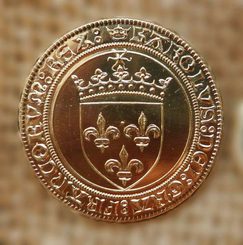 Ecu Karla VIII., replika francouzské mosazné mince