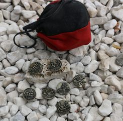 SPINTRIA, Erotické mince 7 ks a měšec - Pompeje, staromosaz