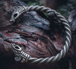 DREKI, vikinský drak, náramek, postříbřený kov