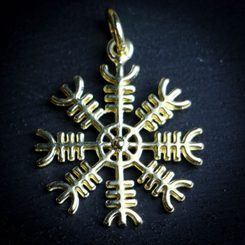 AEGISHJALMUR, islandská magická runa, amulet, pozlaceno