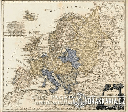 MAPA EVROPY 1795, FRANZ JOJAN JOSEPH VON REILLY, HISTORICKÁ MAPA, FAKSIMILE