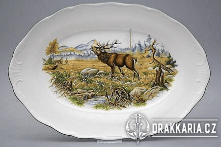 JELEN OVÁLNÝ TALÍŘ 32 CM, KARLOVARSKÝ PORCELÁN