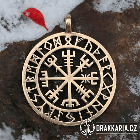 VEGVÍSIR - KOMPAS, ISLANDSKÁ RUNA, PŘÍVĚŠEK, BRONZ, VELKÝ