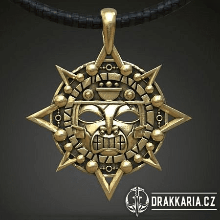 AZTÉCKÁ MASKA, AMULET, PŘÍVĚSEK, BRONZ