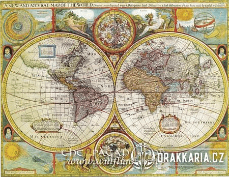 A NEW AND ACCURAT MAP OF THE WORLD 1626, HISTORICKÁ MAPA, FAKSIMILE