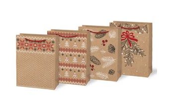 taška vánoční M LUX kraft mix V6 (190x250x90) 5251441