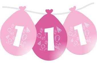 Balonky narozeniny číslo 1, visící 5ks růžové