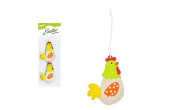 slepice 2ks dřevo závěs 6,5cm žlutá 2221422