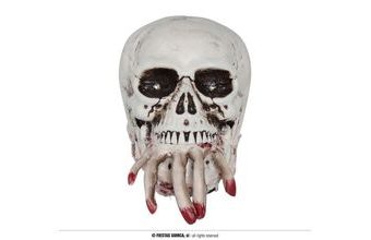 Dekorace Lebka s krvavou rukou - pohyblivá se zvukem a světlem - Halloween