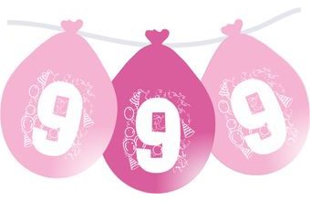 Balonky narozeniny číslo 9, visící 5ks růžové