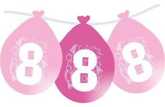 Balonky narozeniny číslo 8, visící 5ks růžové