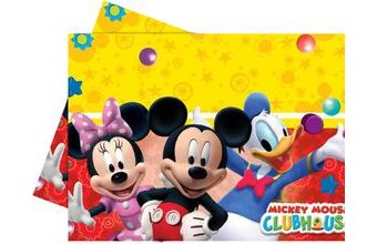 Mickey Mouse ubrus žlutý s červeným okrajem 120cm x 180cm